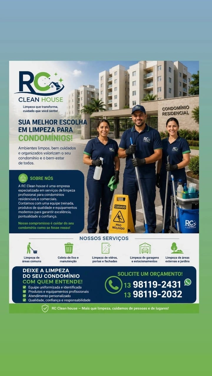 Apresentação dos serviços da Rc clean house para condomínios