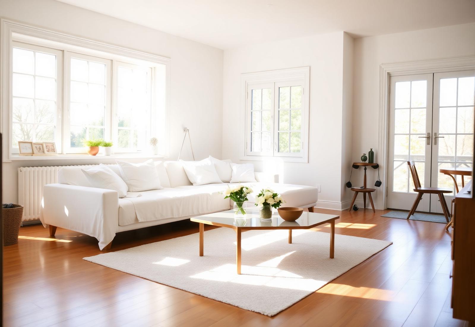 Sala de Airbnb impecável após limpeza profissional